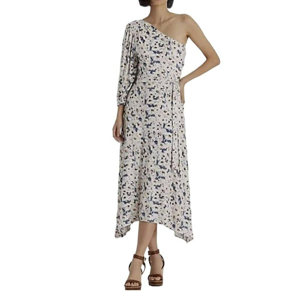 Lauren Ralph Lauren Floral One Shoulder Dress With Belt Size Medium MSRP $185